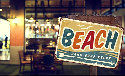 AOYEGO Beach Tin Sign,Wave Bird Fly Ocean Fun Arrow Sand Surf Relax Vintage Metal Tin Signs for Cafes Bars Pubs Shop Wall Decorative Funny Retro Signs for Men Women 8x12 Inch