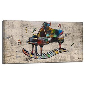 sechars vintage music wall art retro piano painting art print on canvas abstract artwork music notes poster with inner wood frame modern classroom living room bedroom decoration 24x48inches