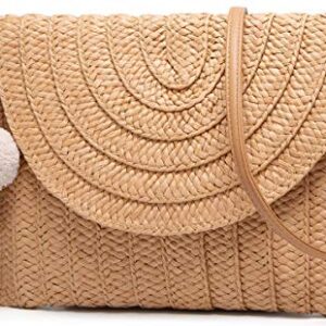 Straw Shoulder Bag Straw Clutch Women Hand-woven Straw Crossbody Bag Summer Beach Envelope Purse Wallet Khaki