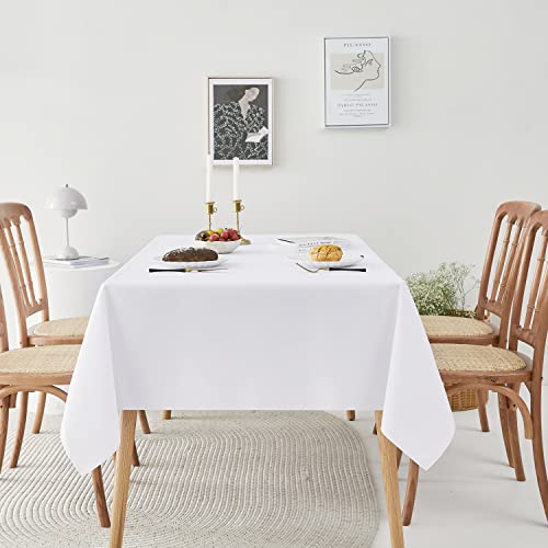 Romanstile Rectangle Tablecloth - Waterproof and Wrinkle Resistant Washable Polyester Table Cloth for Kitchen Dining/Party/Wedding Indoor and Outdoor Use (60 x 84 inch, White)