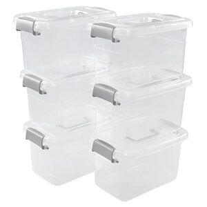 jandson 5 quart clear storage bin, latching box container with grey handle, 6 packs