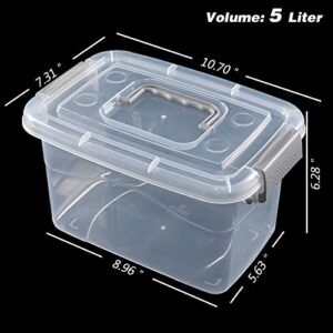 Jandson 5 Quart Clear Storage Bin, Latching Box Container with Grey Handle, 6 Packs