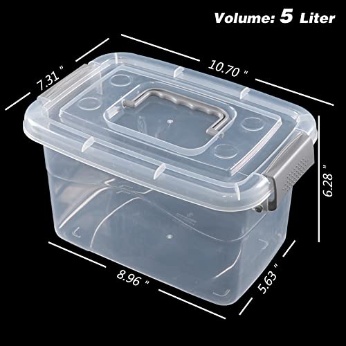 Jandson 5 Quart Clear Storage Bin, Latching Box Container with Grey Handle, 6 Packs