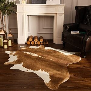 benron premium large cowhide rug 55×62 inch, cow print rugs for living room bedroom fireplace hearth rug western wall decor, faux fur animal skins cute cow hide room carpets