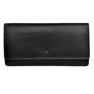 zinda genuine leathers women’s wallet rfid protection long purse flap over (ebony)