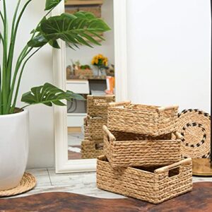 Water Hyacinth Wicker Basket Rectangular with Wooden Handles for Shelves