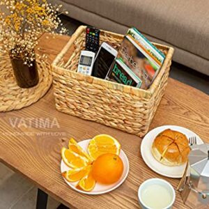 Water Hyacinth Wicker Basket Rectangular with Wooden Handles for Shelves