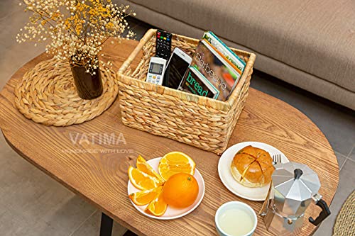 Water Hyacinth Wicker Basket Rectangular with Wooden Handles for Shelves