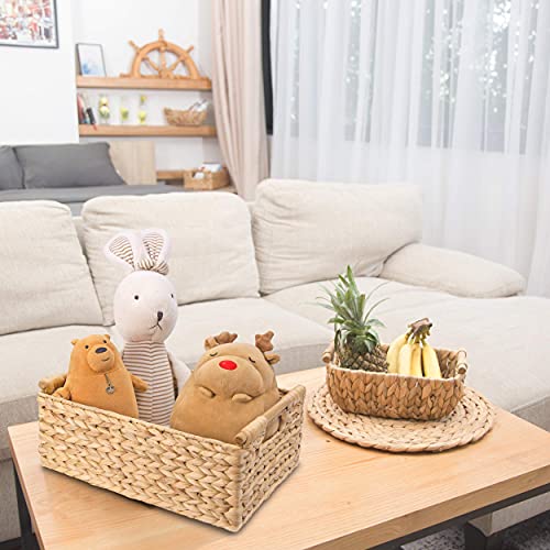 Water Hyacinth Wicker Basket Rectangular with Wooden Handles for Shelves