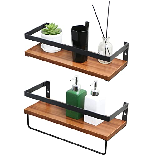 Floating Shelves for Bathroom Floating Shelves with Rails Decorative Storage Shelves with Towel Bar Matte Modern Black Metal Floating Shelves Wall Mounted Shelves for Kitchen, Bathroom, and Bedroom