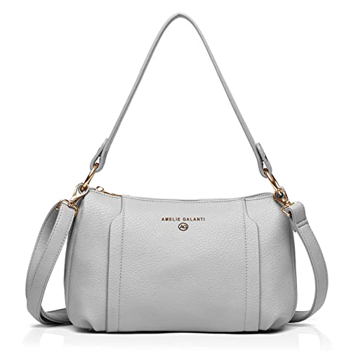 AMELIE GALANTI Small Crossbody Bag purse for Women,leather Shoulder handbag with Adjustable Strap (1706-GRAY)