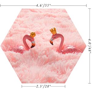 EVOIONOS Pink Hexagon Rug for Princess Tent , Fluffy Area Rug for Kids Room , 4.6X4 FT , for Girls Tent , Furry Soft Nursery Rug , Fuzzy Plush Carpet for Teen Girls Bedroom