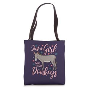 donkey just a girl who loves donkeys funny donkey lover gift tote bag