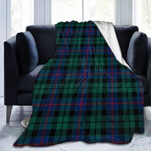 jhslaj morrison clan green and blue tartan throw blanket, ultra soft flannel blanket warm bed blanket fit sofa and couch