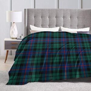 JHSLAJ Morrison Clan Green and Blue Tartan Throw Blanket, Ultra Soft Flannel Blanket Warm Bed Blanket Fit Sofa and Couch