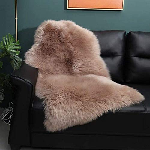 OKAYDA Premium Sheepskin Rug Genuine Natural New Zealand Lambskin Area Rug Fluffy and Soft Throw Rug Luxury Decor for Bedroom Living Room Sofa Floor (Bean Color)