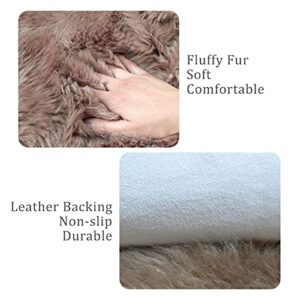 OKAYDA Premium Sheepskin Rug Genuine Natural New Zealand Lambskin Area Rug Fluffy and Soft Throw Rug Luxury Decor for Bedroom Living Room Sofa Floor (Bean Color)