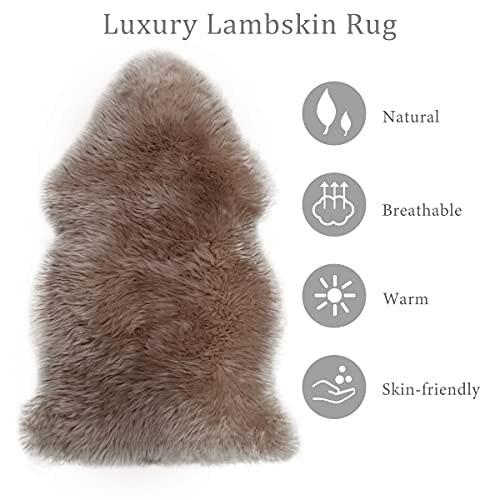 OKAYDA Premium Sheepskin Rug Genuine Natural New Zealand Lambskin Area Rug Fluffy and Soft Throw Rug Luxury Decor for Bedroom Living Room Sofa Floor (Bean Color)