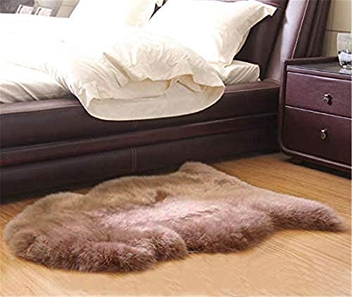 OKAYDA Premium Sheepskin Rug Genuine Natural New Zealand Lambskin Area Rug Fluffy and Soft Throw Rug Luxury Decor for Bedroom Living Room Sofa Floor (Bean Color)