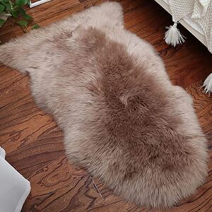 OKAYDA Premium Sheepskin Rug Genuine Natural New Zealand Lambskin Area Rug Fluffy and Soft Throw Rug Luxury Decor for Bedroom Living Room Sofa Floor (Bean Color)