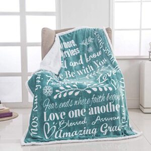 Christian Throw Blanket Religious Gifts with Faith Hope Love Messages for Christian Gifts for Women | Inspirational Fluffy Blankets | Snuggly Soft and Cozy Blanket Christian Decor | 50" X 60" Teal