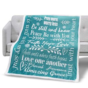 Christian Throw Blanket Religious Gifts with Faith Hope Love Messages for Christian Gifts for Women | Inspirational Fluffy Blankets | Snuggly Soft and Cozy Blanket Christian Decor | 50" X 60" Teal