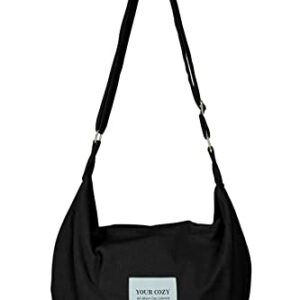 Your Cozy Women's Sling Crossbody Bags Large Shoulder Shopping Hobo Bag Handbag Top Zip Bags Handmade Messenger Bag (Black)