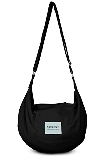 Your Cozy Women's Sling Crossbody Bags Large Shoulder Shopping Hobo Bag Handbag Top Zip Bags Handmade Messenger Bag (Black)