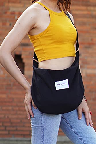 Your Cozy Women's Sling Crossbody Bags Large Shoulder Shopping Hobo Bag Handbag Top Zip Bags Handmade Messenger Bag (Black)