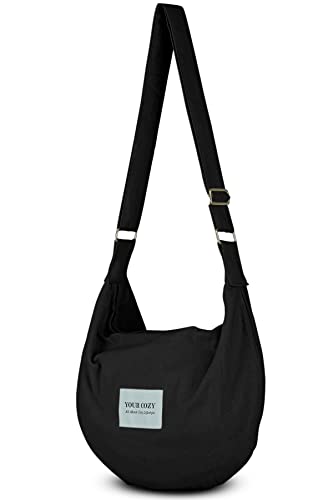 Your Cozy Women's Sling Crossbody Bags Large Shoulder Shopping Hobo Bag Handbag Top Zip Bags Handmade Messenger Bag (Black)