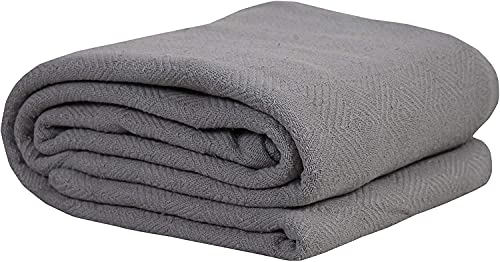 EUROTEX 100% Cotton Blanket Diamond Weave King 108 x 90 inches - Summer Lightweight Soft Breathable Blanket - Perfect for Layering for Couch Bed Sofa - Elegant Home Decoration, Light Grey