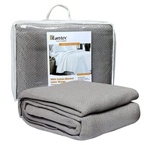 EUROTEX 100% Cotton Blanket Diamond Weave King 108 x 90 inches - Summer Lightweight Soft Breathable Blanket - Perfect for Layering for Couch Bed Sofa - Elegant Home Decoration, Light Grey