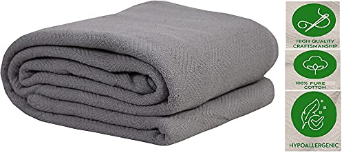 EUROTEX 100% Cotton Blanket Diamond Weave King 108 x 90 inches - Summer Lightweight Soft Breathable Blanket - Perfect for Layering for Couch Bed Sofa - Elegant Home Decoration, Light Grey