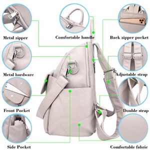 Women Fashion Backpack Purse Waterproof Bookbags Travel Shopping Rucksack Convertible Ladies Shoulder Bag (Light Gray【PU】)