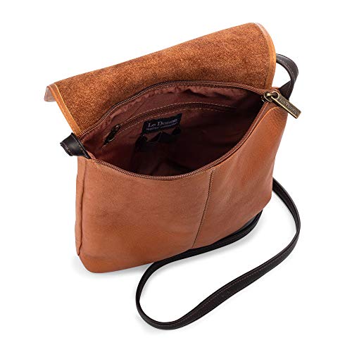 Le Donne Leather Spruce Run Crossbody – Premium Full-Grain Colombian Vaquetta Leather Bag, 9.5'' x 9.5'' x 2'' (Tan)