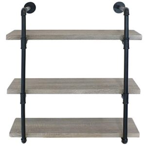 Sunnydaze 3-Tier Wall-Mount Bookshelf - Industrial Pipe Style Frame with Veneer Floating Shelves - Holds Books, Media, Storage Cubes, DVDs and More - Oak Gray