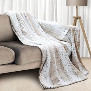 Cheer Collection Embossed Faux Fur Throw Blanket - Ultra Soft Fuzzy Blanket, 60" x 70" - Snow Leopard