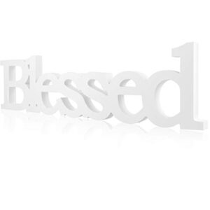 blessed letter table sign blessed standing letter table sign rustic wooden home signs decor for valentine’s day wedding graduation party baby shower first communion christening decorations (white)