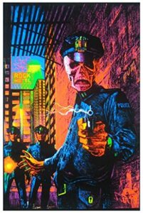 name of the law zombie blacklight poster classic retro trippy flocked felt velvet uv black light reactive psychedelic cops police skeleton skull fantasy 23×35 inch