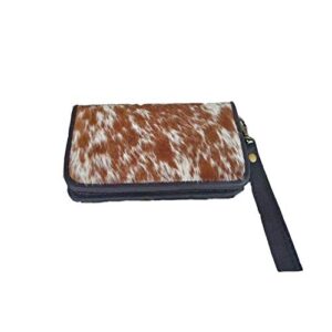womens zipper wristlet clutch – brown cow hide cow skin leather hand clutch zip phone wallet clutch card case 8′ x 4′ – gift for her