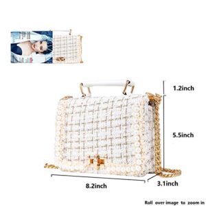 Qiayime Purses and Handbags for Women Fashion Ladies Top Handle Satchel Shoulder Tote Pearl bead chain Tote Crossbody Bag White