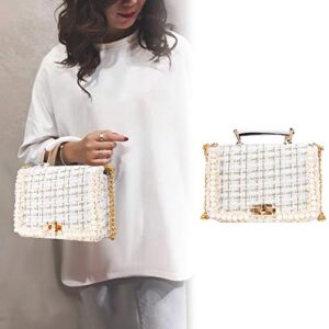 Qiayime Purses and Handbags for Women Fashion Ladies Top Handle Satchel Shoulder Tote Pearl bead chain Tote Crossbody Bag White