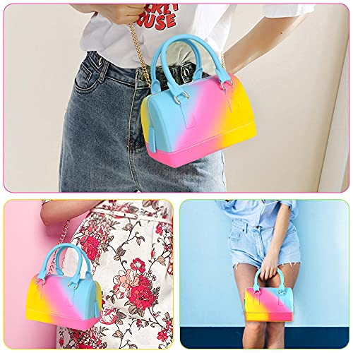 Rainbow Jelly Bag,Bright Mini Satchel Crossbody Shoulder Bag Candy Color Handbag Graffiti Purse for Women and Girls (Yellow+Red+Blue)