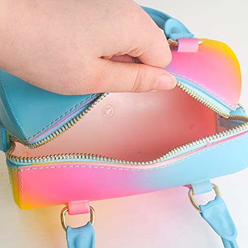 Rainbow Jelly Bag,Bright Mini Satchel Crossbody Shoulder Bag Candy Color Handbag Graffiti Purse for Women and Girls (Yellow+Red+Blue)