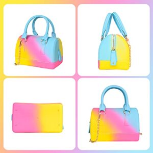 Rainbow Jelly Bag,Bright Mini Satchel Crossbody Shoulder Bag Candy Color Handbag Graffiti Purse for Women and Girls (Yellow+Red+Blue)