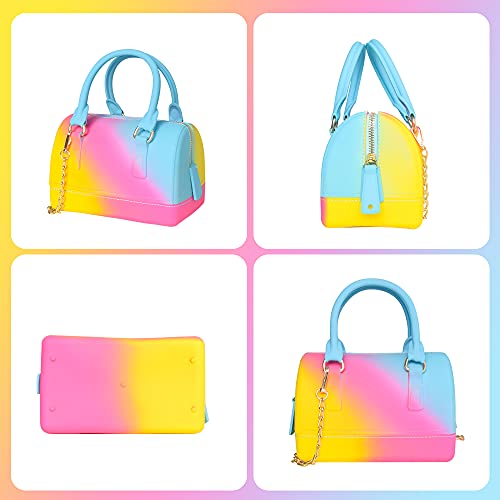 Rainbow Jelly Bag,Bright Mini Satchel Crossbody Shoulder Bag Candy Color Handbag Graffiti Purse for Women and Girls (Yellow+Red+Blue)