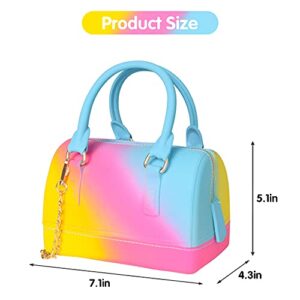 Rainbow Jelly Bag,Bright Mini Satchel Crossbody Shoulder Bag Candy Color Handbag Graffiti Purse for Women and Girls (Yellow+Red+Blue)