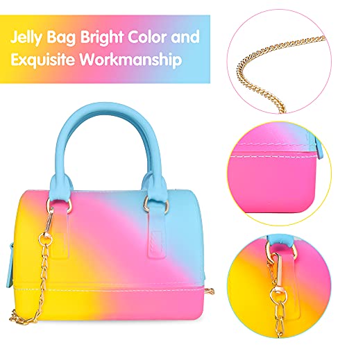 Rainbow Jelly Bag,Bright Mini Satchel Crossbody Shoulder Bag Candy Color Handbag Graffiti Purse for Women and Girls (Yellow+Red+Blue)