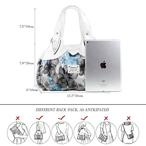 Panzexin Handbag For Ladies, Fashion Print Floral Bag Top Handle Handbags For Women (White&Fantasy Blue)