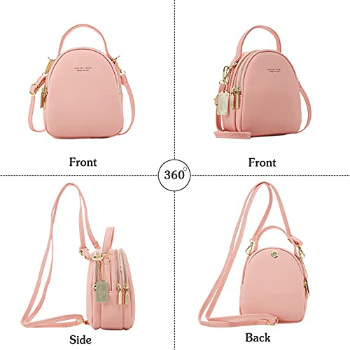 PORRASSO Mini Backpack Women Fashion Handbag Girl Waterproof Cross-body Bag with Earphone Hole Ladies Leather Daypack Dating Travel Small Rucksack Lotus Pink